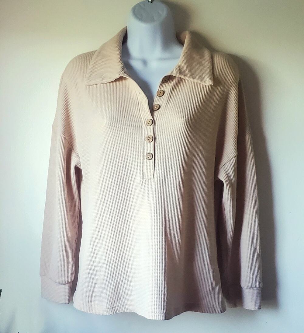 Womens Tan Thermal Shirt Size Small Cabincore Cottagecore Sports